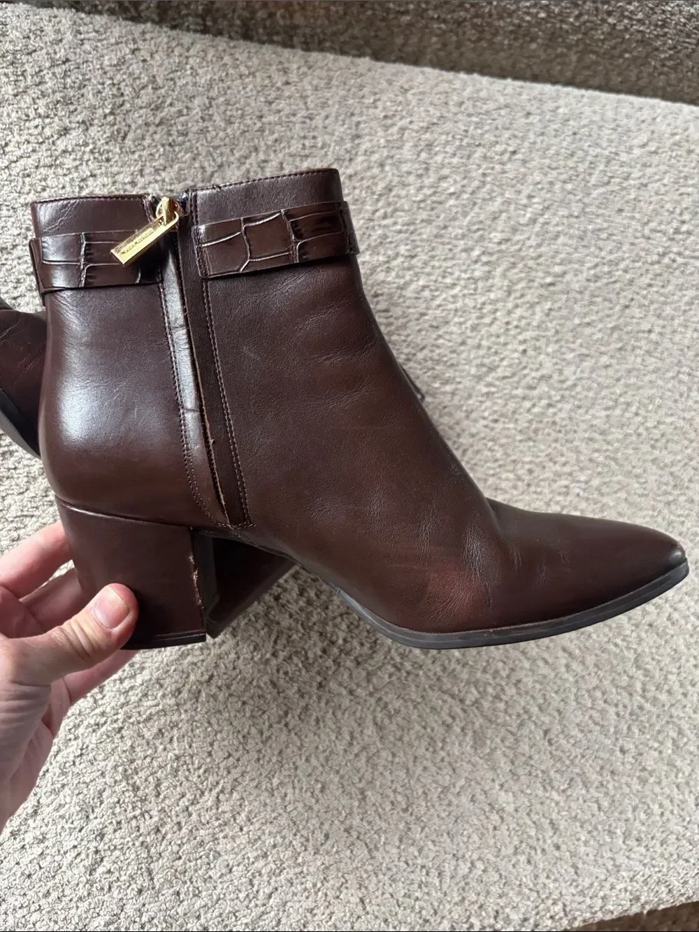 Women’s Brown Leather Ankle Boots with Block Heel